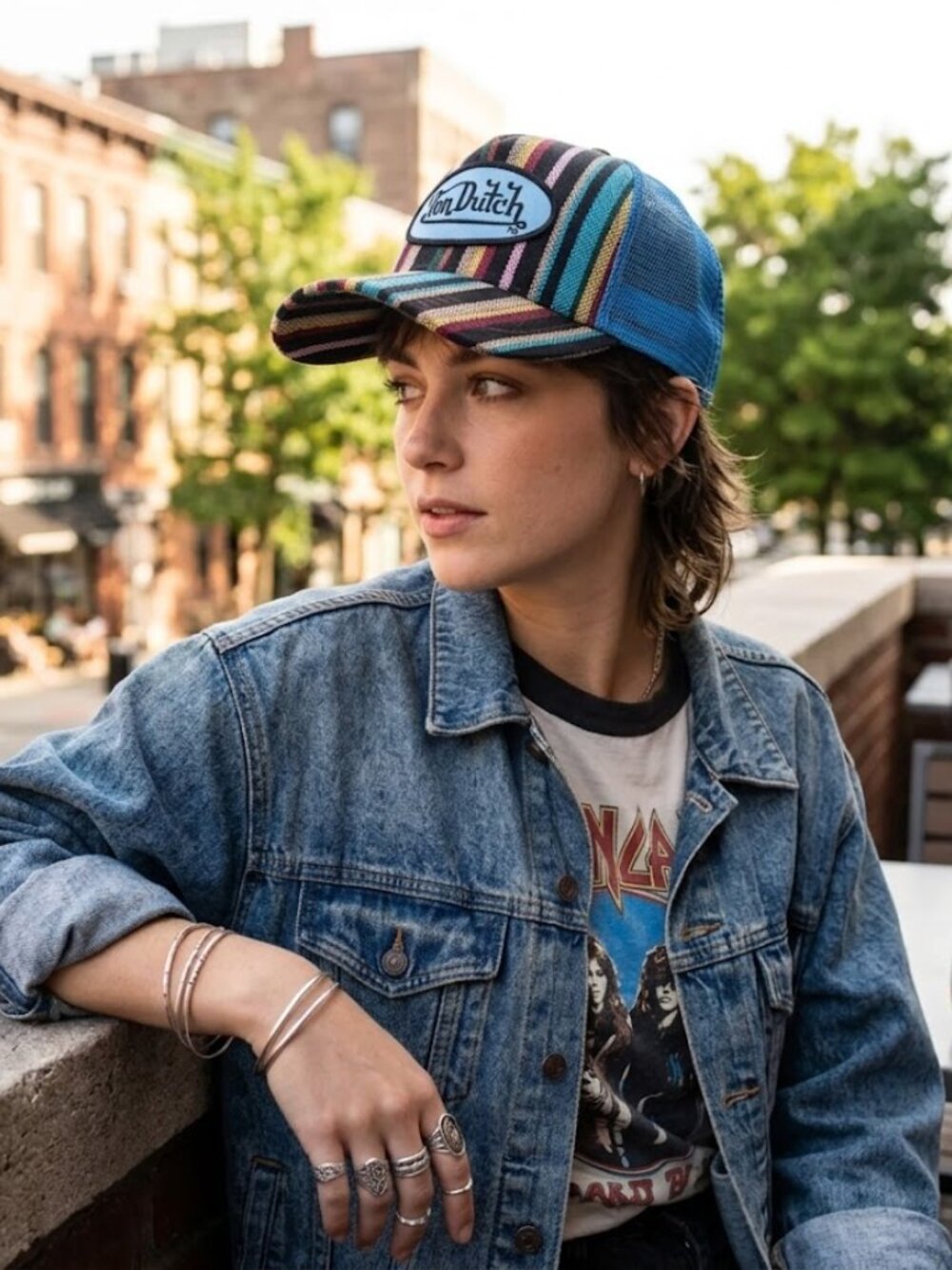 Vintage 2005 Serape Stripe Trucker Hat Woven Baja Mesh Snapback Cap Blue NWOT